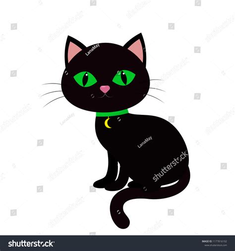 Black Cat Green Eyes Sits Sideways Stock Vector Royalty Free