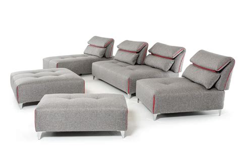 David Ferrari Zip Modern Grey Fabric Modular Sectional Sofa Fabric