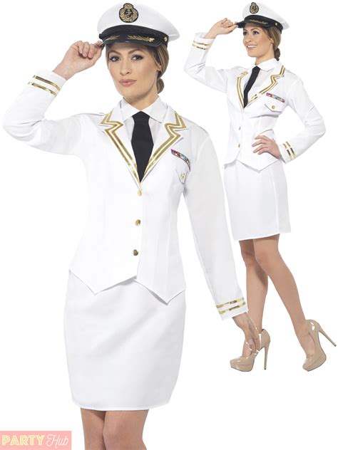 Ladies Naval Officer Costume Adults Navy Sailor Fancy Dress Womens Hen