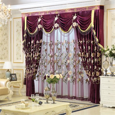 Sunnyhouseware New Arrival Luxury Embroidered Purple Curtains And