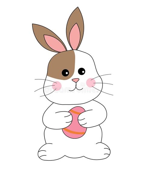 Easter Bunny Rabbit With A Pink Egg In Its Paws Illustration Vector