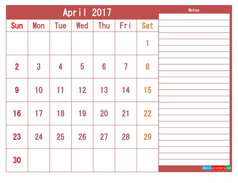 April 2017 Printable Calendar Template As Pdf Image