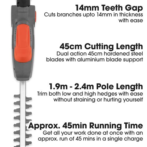 Terratek 24m Long Reach Cordless Hedge Trimmer Electric Cutter With 2