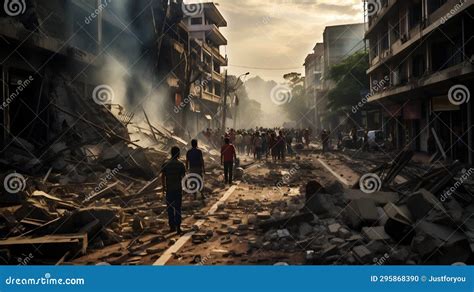 Residents Amidst Post-Earthquake Chaos. Generative Ai Stock