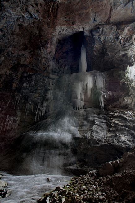 Ice Inside A Cave Spelunking Cave Waterfall