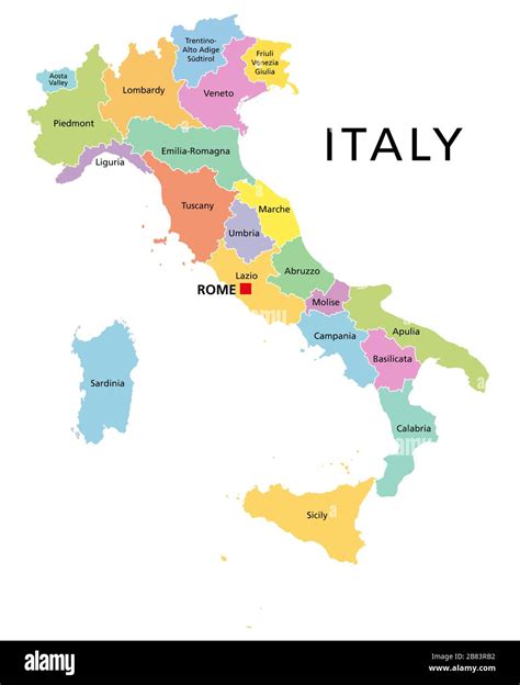 Italy Political Map With Multicolored Administrative Divisions