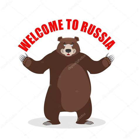 Russian Bear Welcome To Russia Wild Animal Friendly Good Big Stock