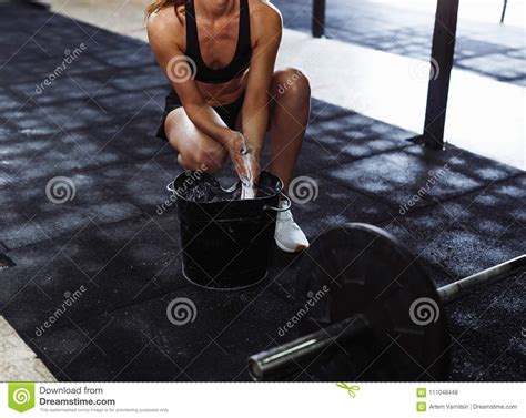 Unrecognizable Fitness Woman Sitting In A Gym Stock Photo Image Of