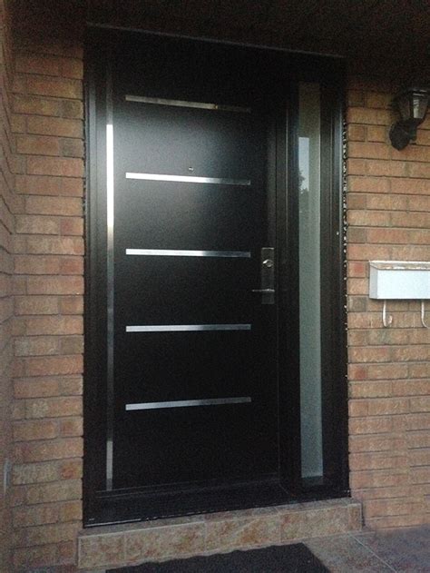 Maybe you would like to learn more about one of these? Modern Fiberglass Doors with Stainless Steel strips and frosetd side lite installed in Richmond ...