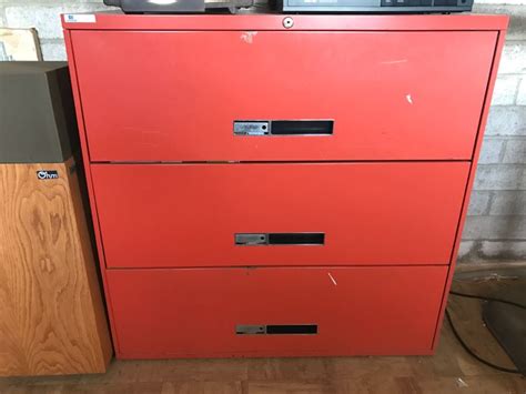 Lateral files are wider than they are deep. Red 3-Drawer Double Filing Cabinet