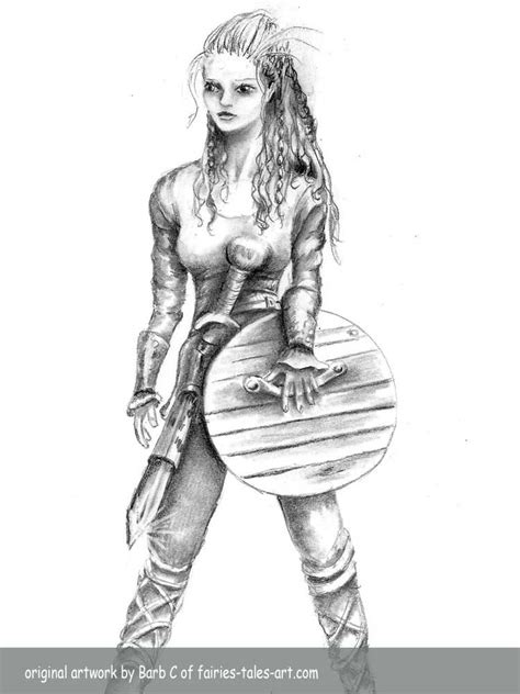 Viking Shield Maiden Inspired By Lagertha Pencil Drawing Female