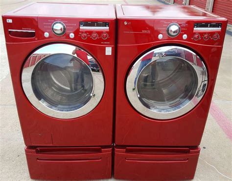 Red Lg Steam Front Load Steam Washer And Electric Dryerwith Pedestals