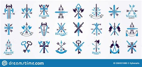 Weapon Emblems Vector Emblems Big Set Heraldic Design Elements