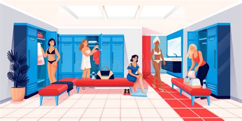 Vestiaire Du S De Femmes Dans Le Gymnase Fille S Habillant Dans Le Vestiaire Illustration De