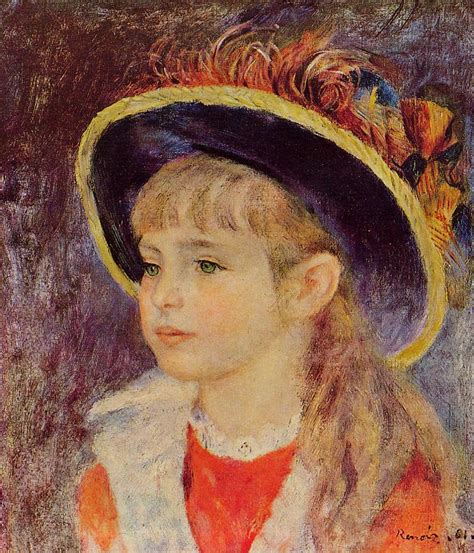 Young Girl In A Blue Hat 1881 Painting Pierre Auguste Renoir Oil