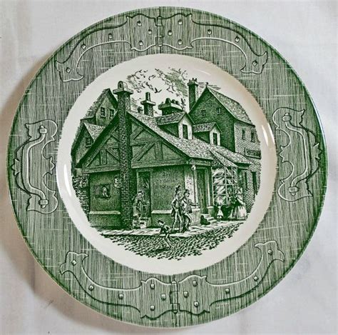 Set Of 6 Currier And Ives Royal China Old Curiosity Shop Green 10
