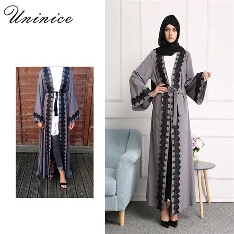 Muslim Women Lace Abaya Dress Cardigans Robe Ramadan Maxi Gown Arab