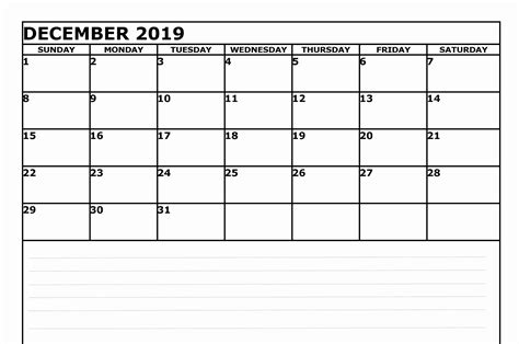 Free Blank December Calendar 2019 Printable Template Pdf Word Excel 6