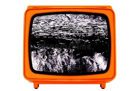 Retro Old Space Age Orange Tv With Static Noise Glitch Effect Screen