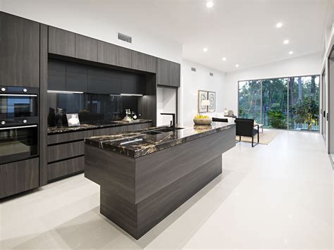 Kitchen Including Black And Gold Natural Stone Bench Tops Matte Black