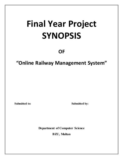 acknowledgement for my final project completition. Final Year Project SYNOPSIS OF "Online Railway Management ...