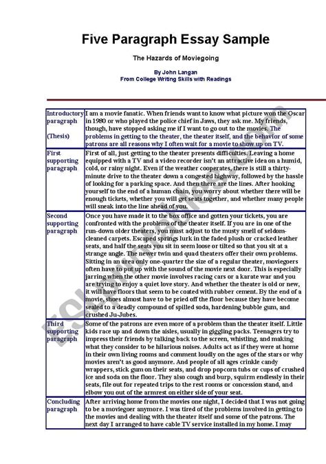 5 Paragraph Essay Example Esl Worksheet By Rakham Essay Writing