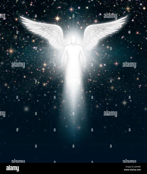Digital Illustration Of An Angel In The Night Sky Full Of Stars Stock