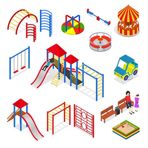 Kids Playground Elements Set Isometric View Vector Stock Vector