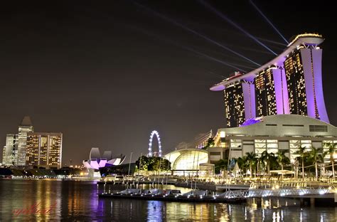 Wallpaper City Cityscape Bay Night Architecture Singapore Water