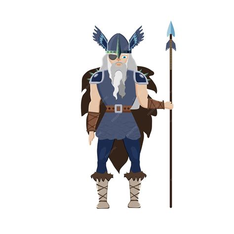Premium Vector Viking Cartoon Character Scandinavian God Odin