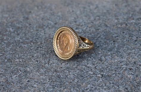 Gold Women Signet Ring Gold Coin Ring Filigree Ring 21k Yellow Etsy
