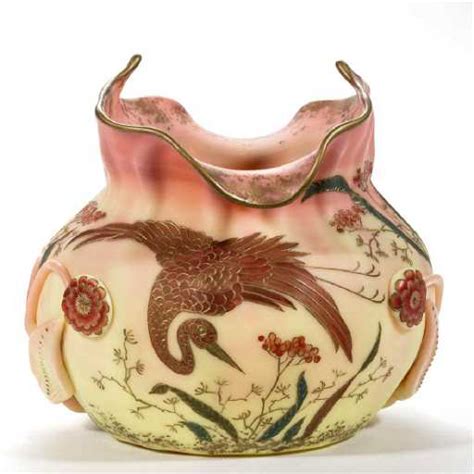 Important Decorated Burmese Art Glass Free Form Vase