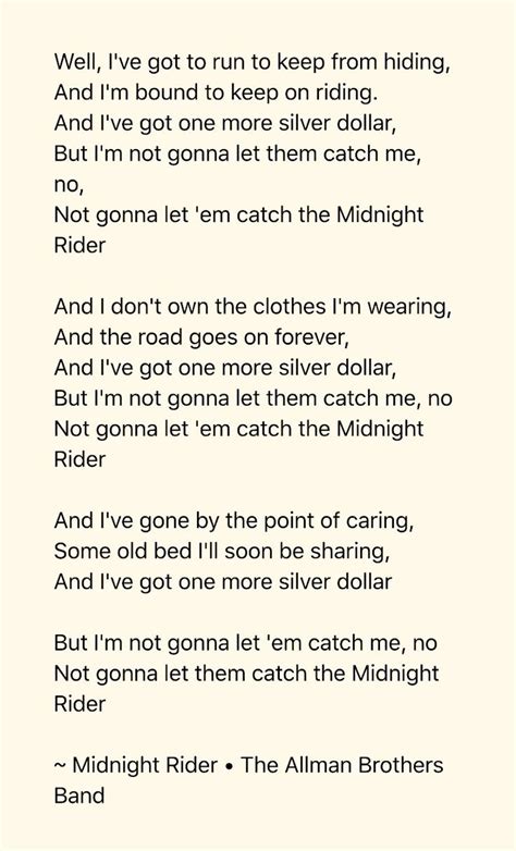 Midnight Rider The Allman Brothers Band Meaningful Lyrics Allman