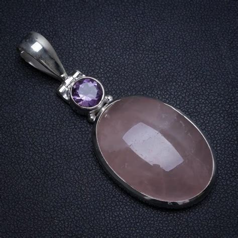 Natural Rose Quartz And Amethyst Handmade Vintage 925 Sterling Silver