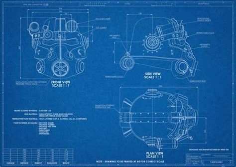 Fallout 4 Inspired T45 Power Armour Helmet Blueprint Drawing Etsy