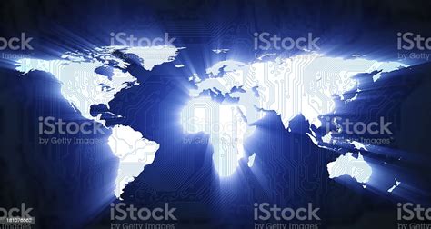 Shining World Map Covered In Circuits Stock Photo Download Image Now