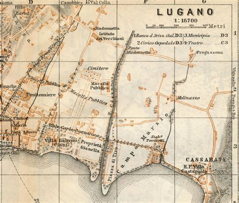 Mappa di antica città di 1891 di Lugano, Svizzera | Lugano ...