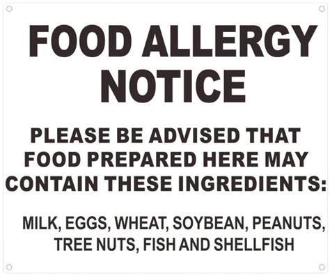 Food Allergy Notice Aluminum Signs 10 X 12 Please Be Advised Th Dob