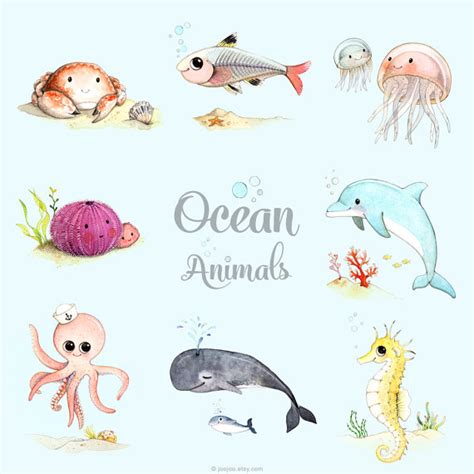 Ocean Themed Nursery Ocean Animals Print Set Sea Animals Por Joojoo
