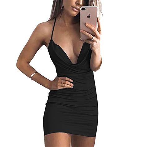 Vancol Women S Sexy Deep V Neck Halter Backless Slit Mini Party Club