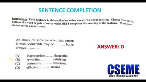 Csec English A Paper 1 Practice Sentence Completion Youtube