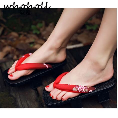 Whoholl Geta Women Sandals Traditional Japanese Wooden Geta Two Teeth