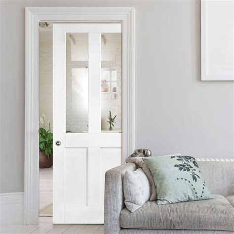 Single Pocket London White Primed Door With Clear Safety Glass