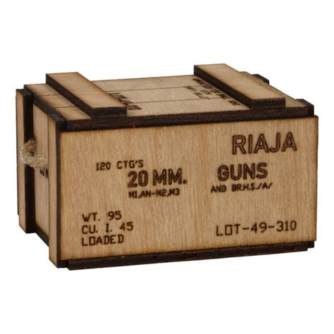 Wooden 20mm Cartridges Ammo Box Beige Machinegun