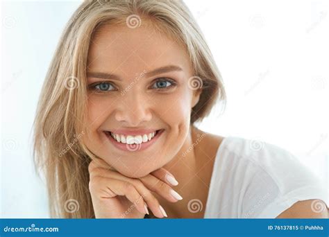 Portrait Beautiful Happy Woman With White Teeth Smiling Beauty Stock