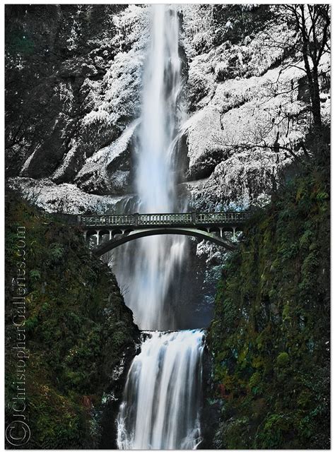 Bridge At Multnomah Falls In Mid Gorge Landscape By John Christopher