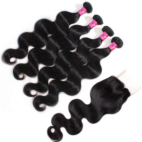 Peruvian Body Wave Hair 4 Bundles With 44 Lace Closure 10a One More
