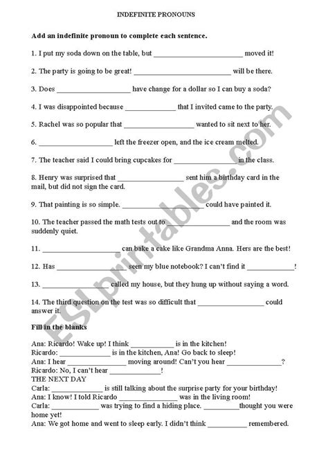 Indefinite Pronouns Worksheets With Answers