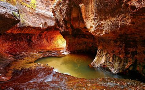 Canyon Rocks Cave River Zion National Park Usa Desktop Backgrounds 1920x1200