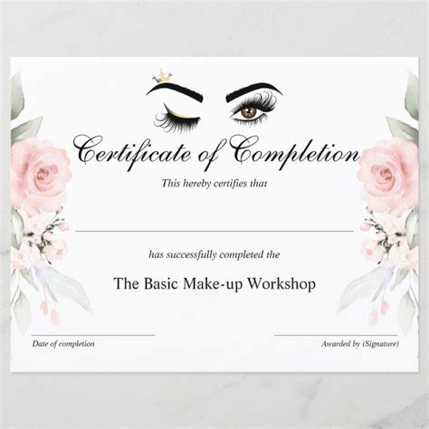 Makeup Artist Wink Eye Certificate Of Completion